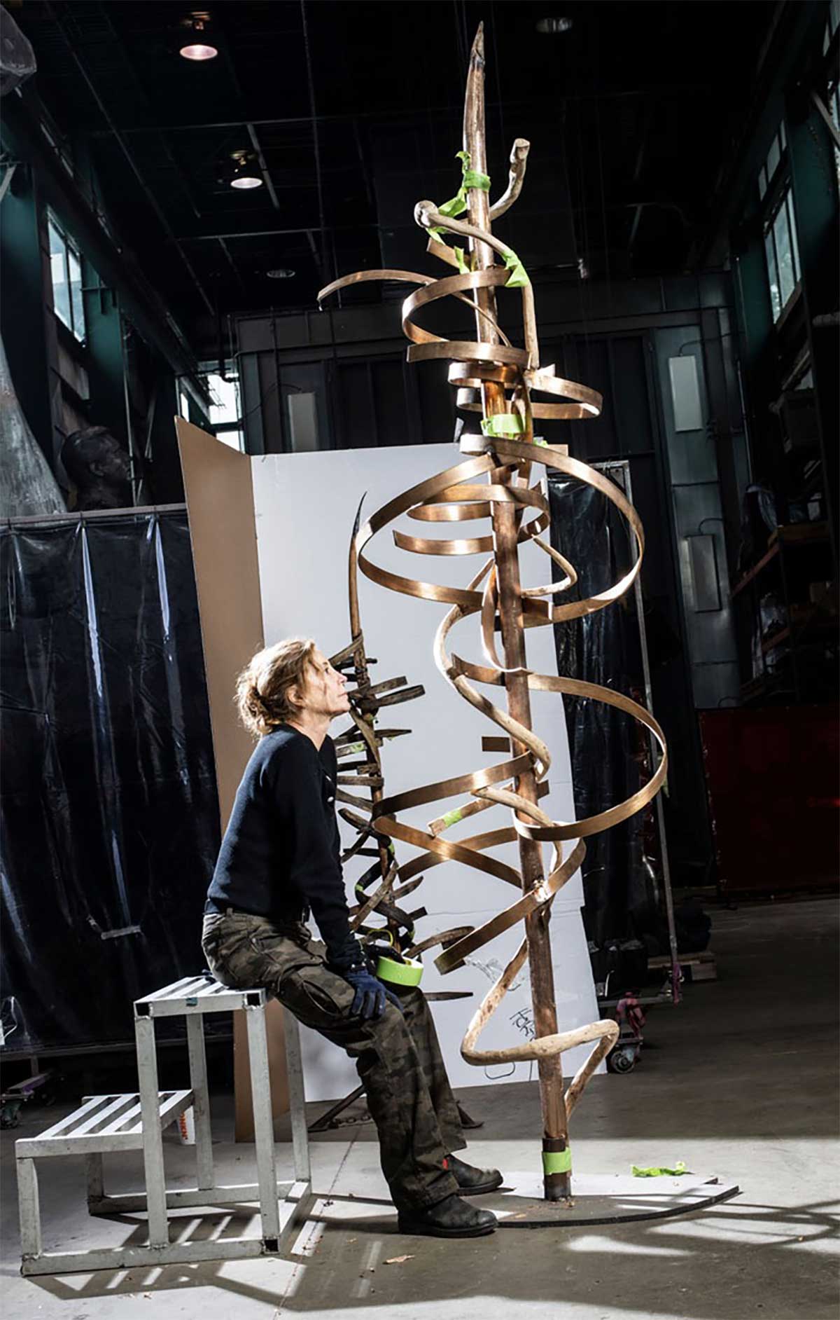 Susan Pullman Brooks, Pitchfork Lightning, cast and fabricated bronze, enlarged to 10 feet, 2020 at The Seward Johnson Atelier. Photo by KenEk