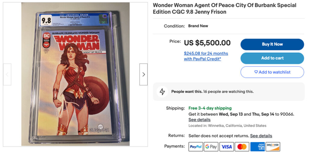 Wonder Woman Agent Of Peace City Of Burbank Special Edition CGC 9.8 Jenny Frison